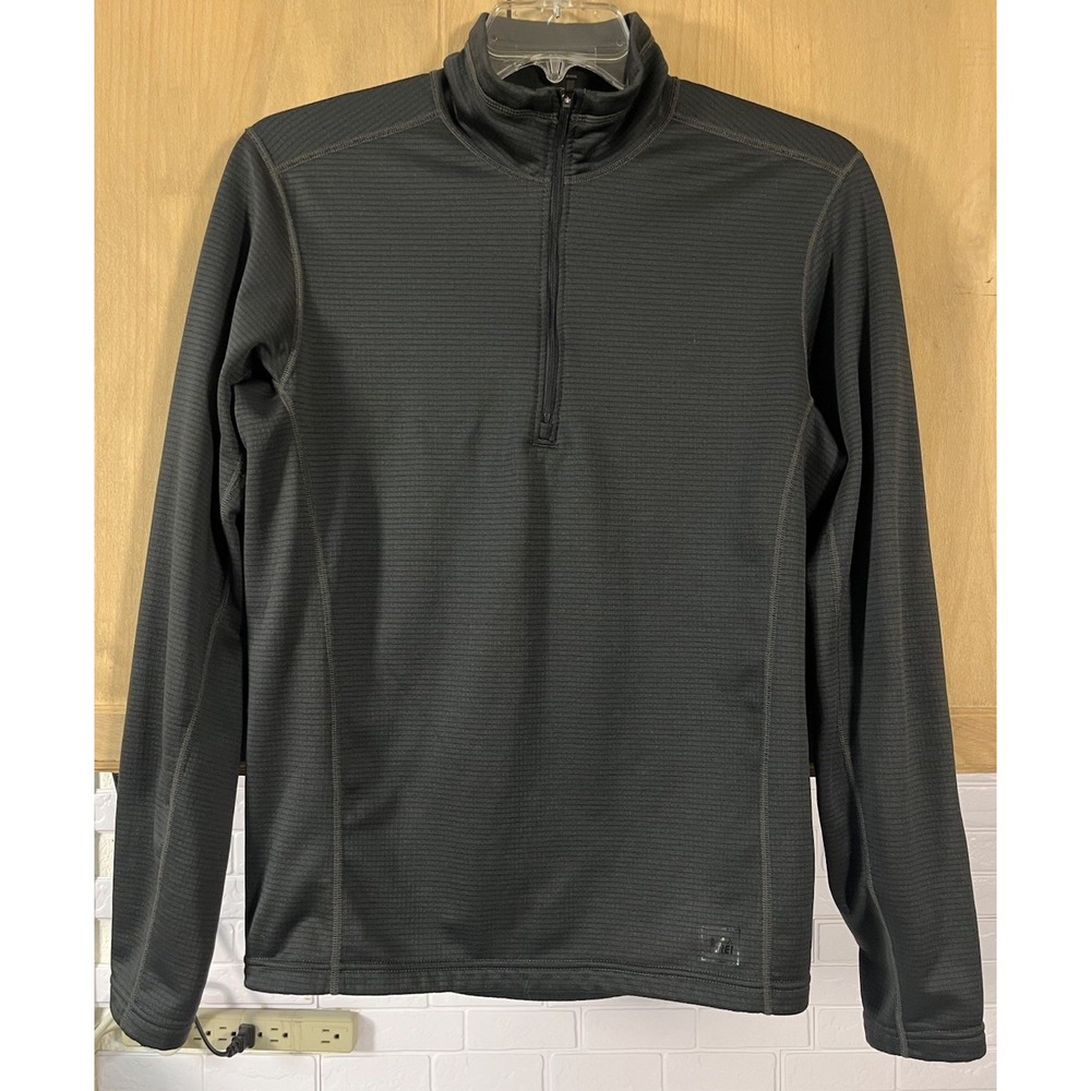 REI Pullover Top Mens Medium Black Quarter Zip Grid Fleece‎ Mock Neck Stretch